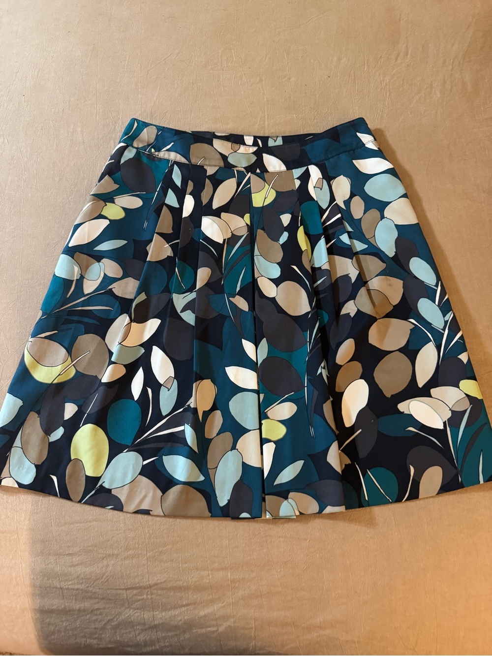 Ann Taylor Teal Multi Leaf-Print Circle Skirt